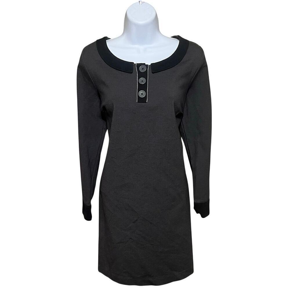 Boden Contrast Collar Ottoman Sheath Dress Short Sleeve Knee Length 12 Gray Mod